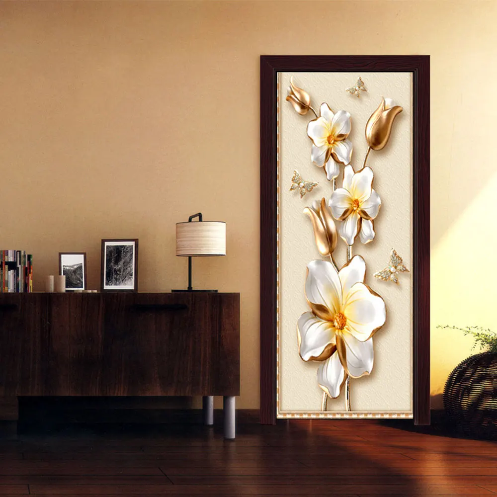 2 шт./компл. наклейка на дверь цветок настенная съемные обои красивая дверная