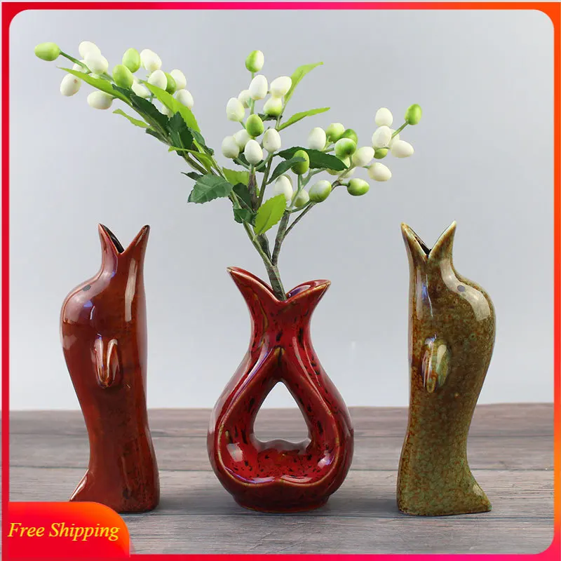 

Creative Kiln Change Ceramic Vase Small Animal Dolphin Home Decoration Ceramic Vase Dried Flower Flower Arranging Crafts Home