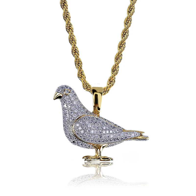 

Hip Hop Micro Pave AAA+ Cubic Zirconia Iced Out Bling Gold Two Tone Pigeon Pendants Necklace for Men Rapper Jewelry Gifts