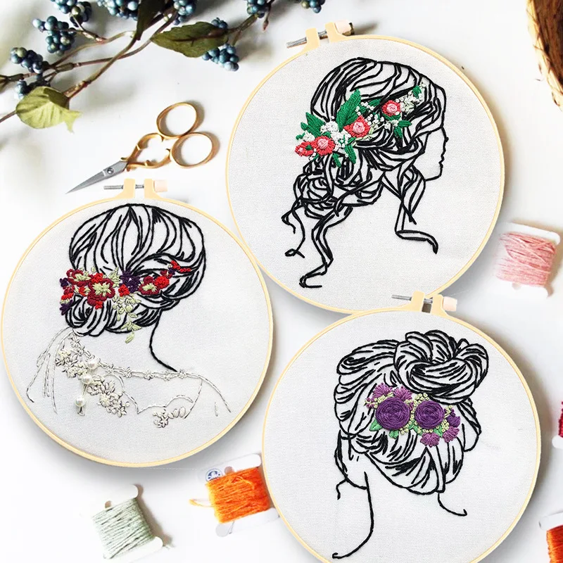 Купи Girl Hair Accessory Cross Stitch Kit Wall Painting Diy 3d Beginner Embroidery Fabric Threads Material Bag Landscape Needlework за 434 рублей в магазине AliExpress