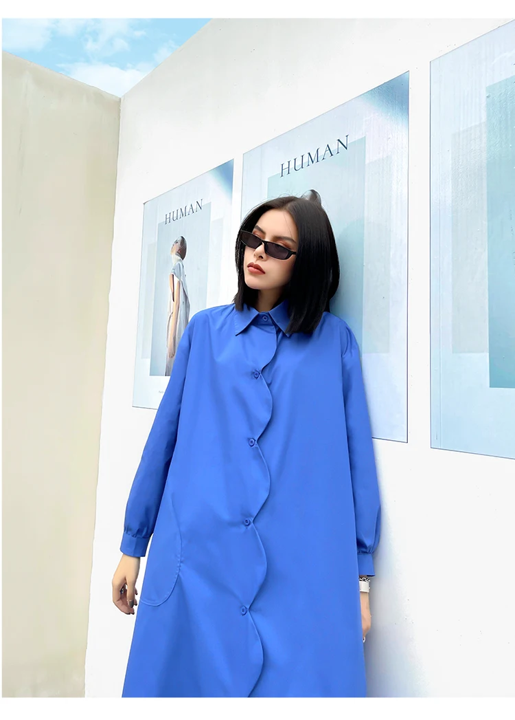 

Top sale High fashion Ladies Vintage Long buttons up shirt dress Loose comfortable Ladies Long Cotton Shirt Dresses