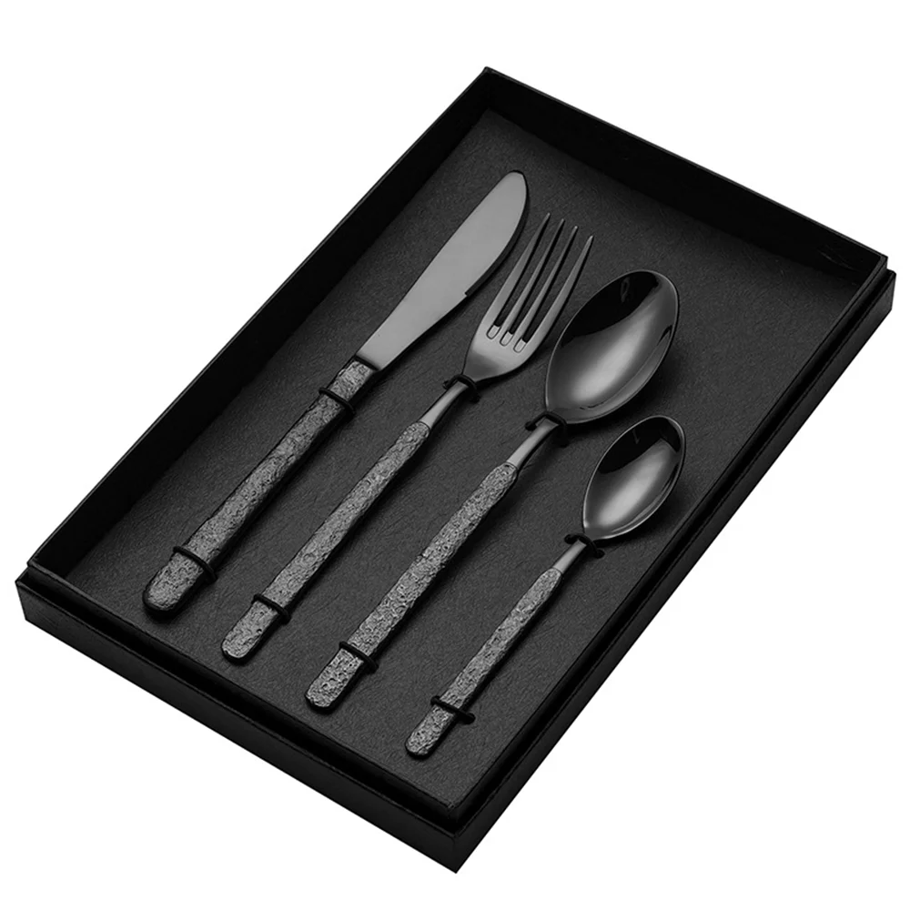 Набор столовых приборов в стиле ретро с рельефным рисунком из нержавеющей стали 4