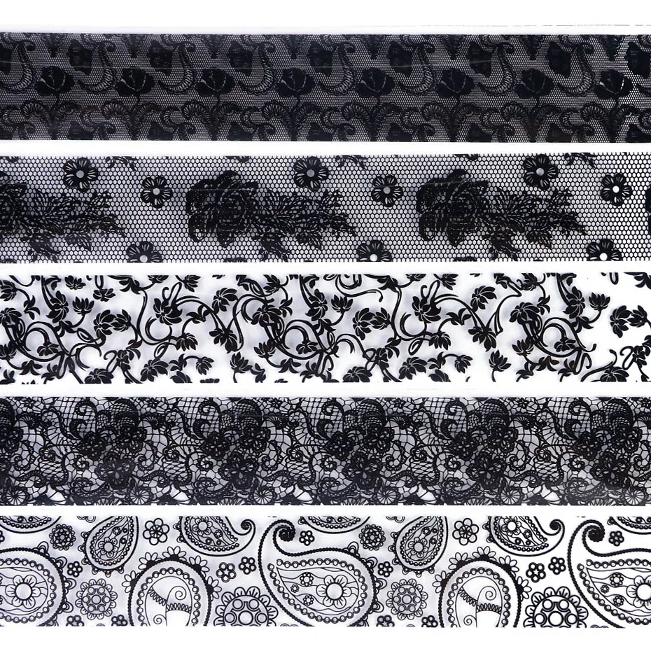 10 шт. голографические черно-белые кружевные фольги для ногтей лазерная полоса