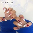 GAM-BELLE поддельные ногти на Хэллоуин, капли крови, пресс на ногтях, Длинные овальные накладные искусственные ногти, искусственные кончики, украшения для ногтей
