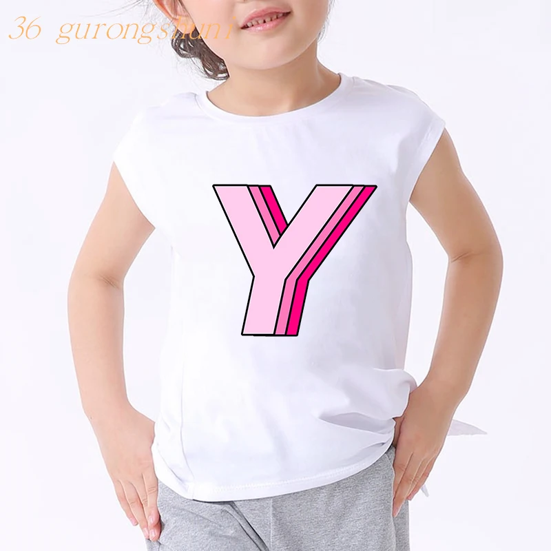 

Футболка для мальчиков, футболки, розовая детская футболка S R, Красная футболка с буквенным графическим принтом Y V W, топы для маленьких девочек, одежда для девочек, детская одежда