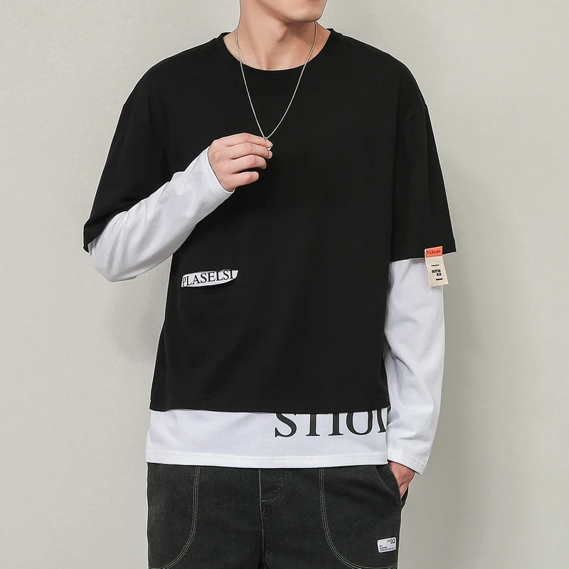 2021 осенне Весенняя модная футболка большого размера с имитацией двух частей