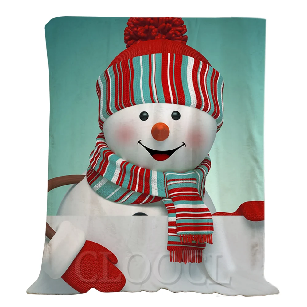 

CLOOCL Christmas Flannel Blankets Cartoon Snowman Red Hat Scarf Gloves Plush Quilts Christmas Blanket Keep Warm Festival Gifts