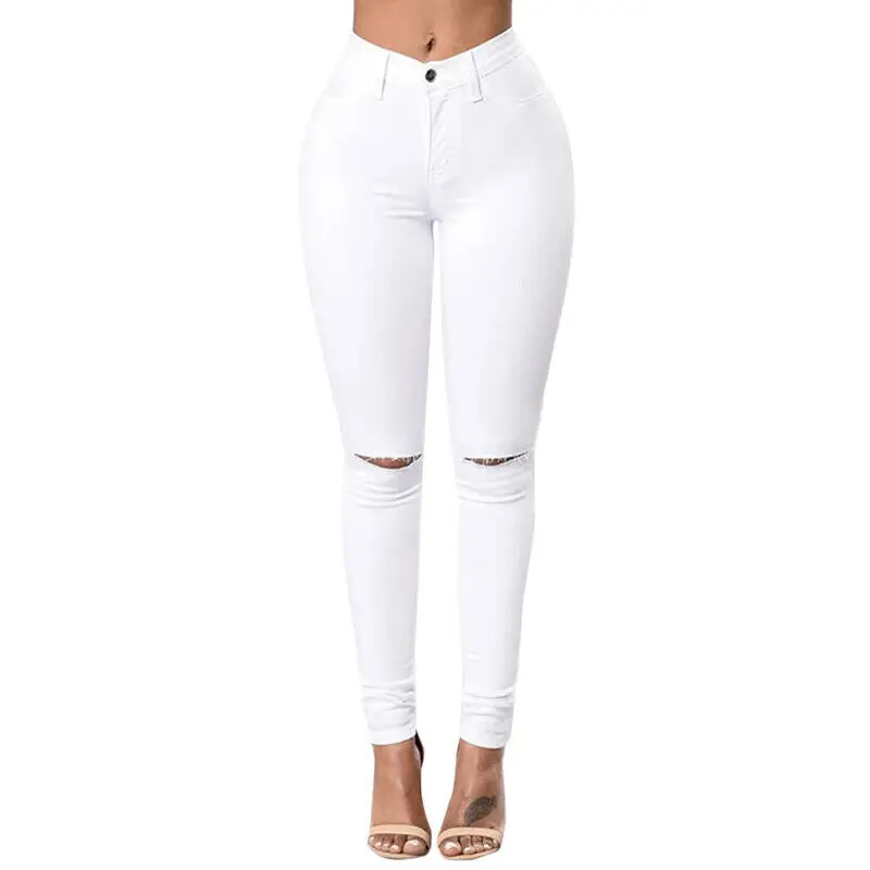 

Women Skinny Stretchy Slim Casual Pencil Pants Ripped Denim Jeans Trousers Hot