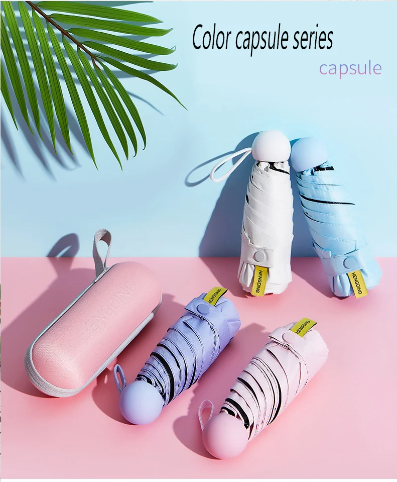 Мини зонт в капсулу женский ветрозащитный зонтик с защитой от УФ лучей складной