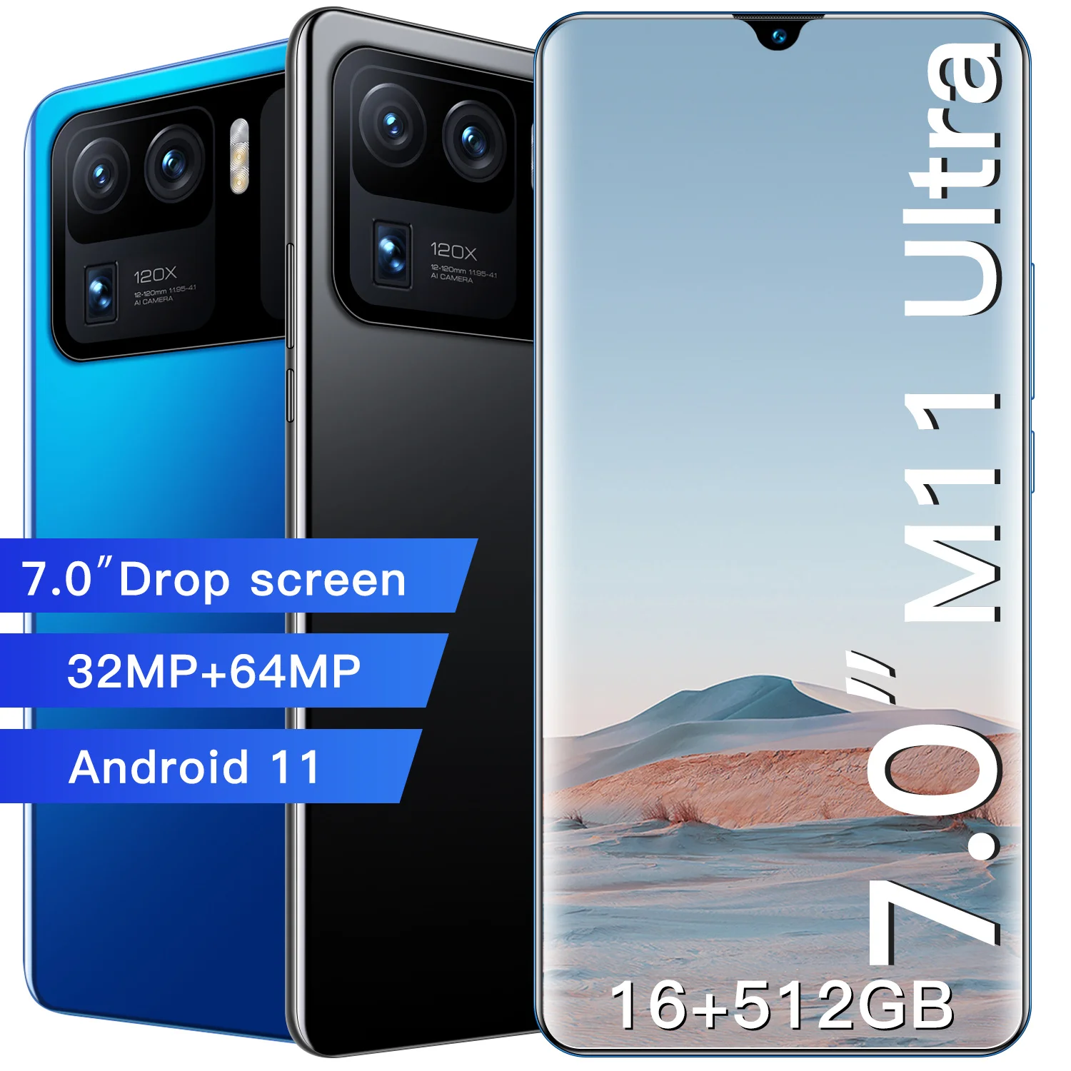 

Global Version 7.0'' M11Ultra Drop Screen Smartphone Face Unlock 512GB Cellphone 5G Deca Core 7200mAh Android 11.0 Network Phone