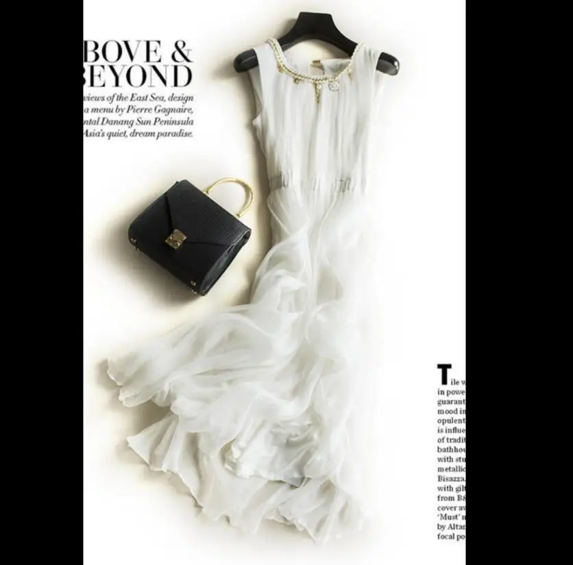 Bogeda New Silk Dress Women Long Holiday Beach dresses Natural Silk Dress White Summer Sleeveless Free Shipping HOT Sell