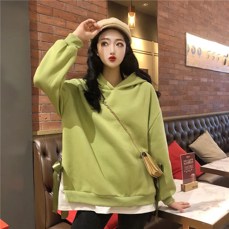 Hoodies Women Hooded Solid High Quality Warm Korean Style Loose Drawstring Harajuku Womens Casual Students Thicker Velvet Girls