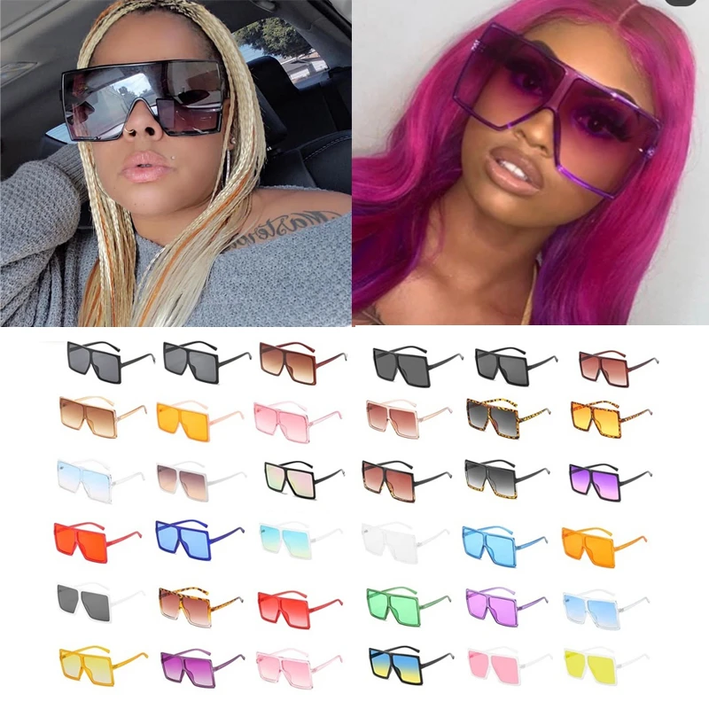 

Оптовая продажа, 30 цветов, цельные Квадратные Солнцезащитные очки для женщин и мужчин, винтажные большие градиентные солнцезащитные очки, ж...