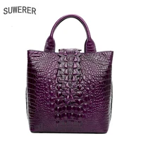 suwerer super cowhide luxury handbags women bags designer women genuine leather bag crocodile embossed leather bag fashion tote