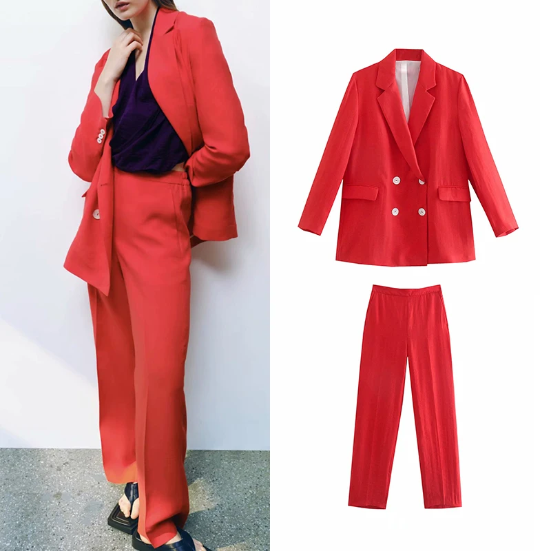 

Комплект из 2 предметов, блейзер и брюки Alinemyer 2021, Осенний однотонный костюм, двубортный пиджак, Женская Базовая верхняя одежда с длинным рук...