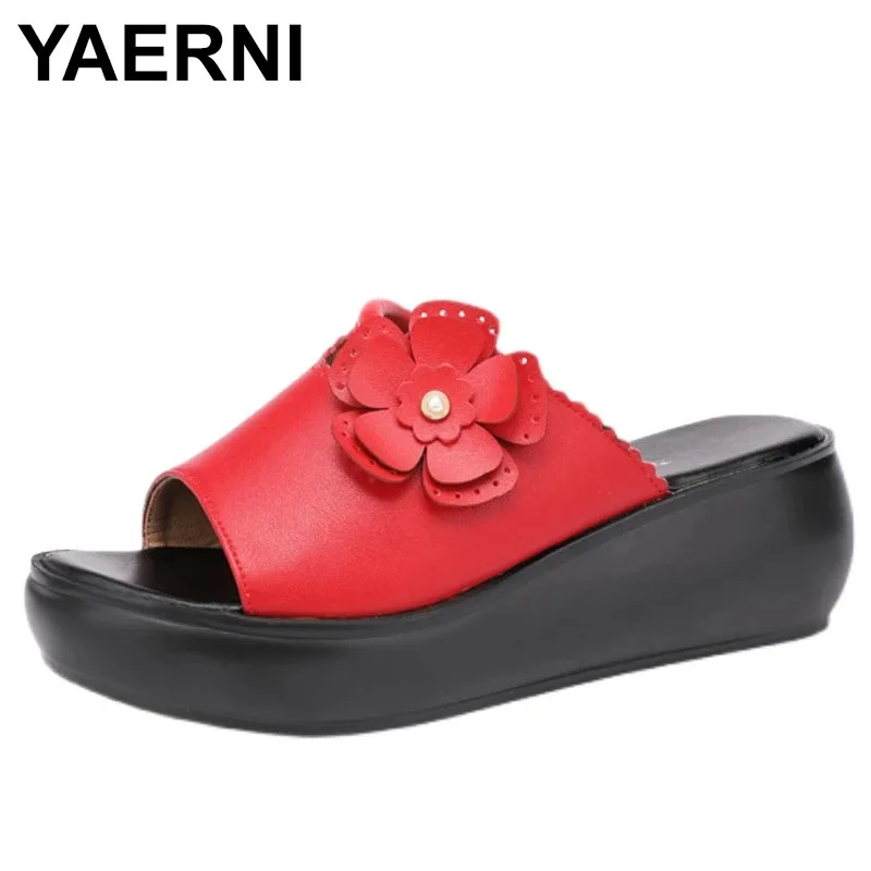 

YAERNI Plus Size 32-43 Platform Slippers Women Shoes Summer High Heels Wedges Slippers Ladies Slides Office Beach Slipper