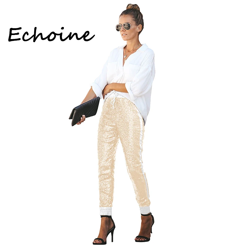 Женские эластичные брюки-карандаш из искусственной кожи с блестками размера