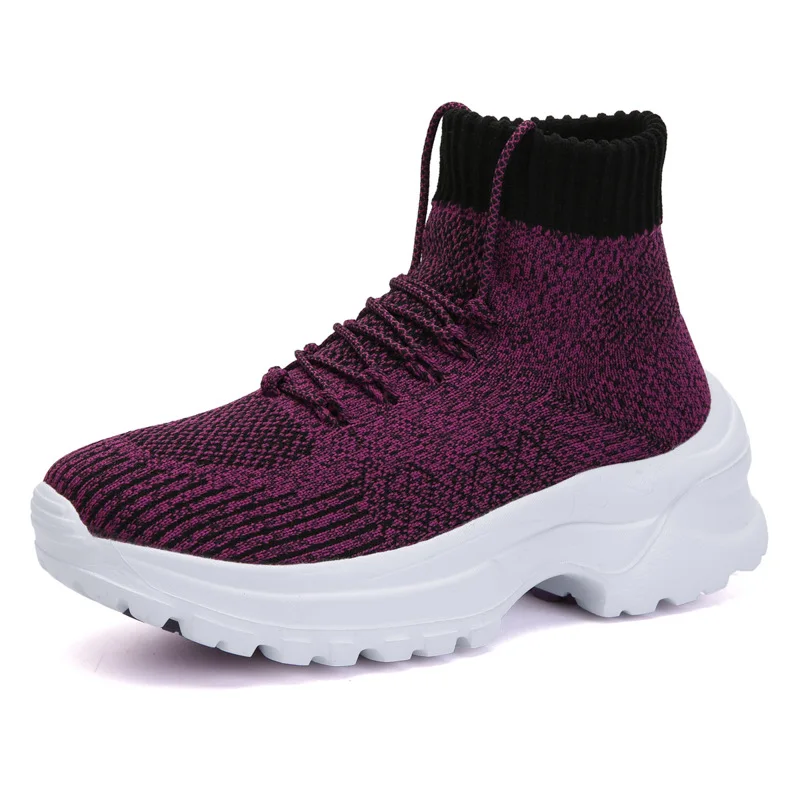 

Women Sneakers Breathable Autumn High Heels Pumps Sock Casual Shoes Lace Up Lightweight Fashion Walking Plus Size 36-42