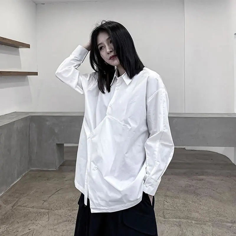 

XITAO White Black Blouse Fashion Women Drawstring Elegant Goddess Fan Casual Style White Black 2021 Spring Autumn Shirt ZY6288