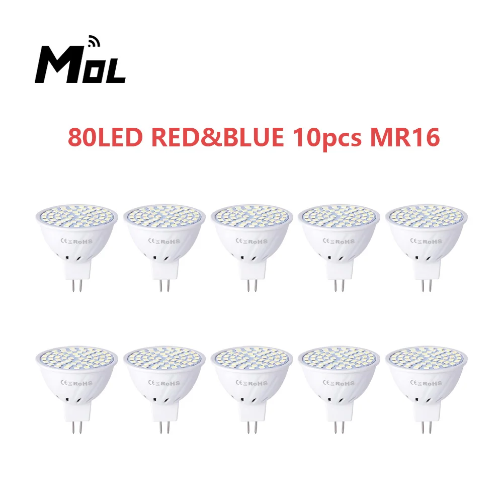 

MOL 10pcs plant lamp cup MR16 plant growth 220V leds plant fill light Phyto 80 Led Grow Bulb Red Blue Spectrum