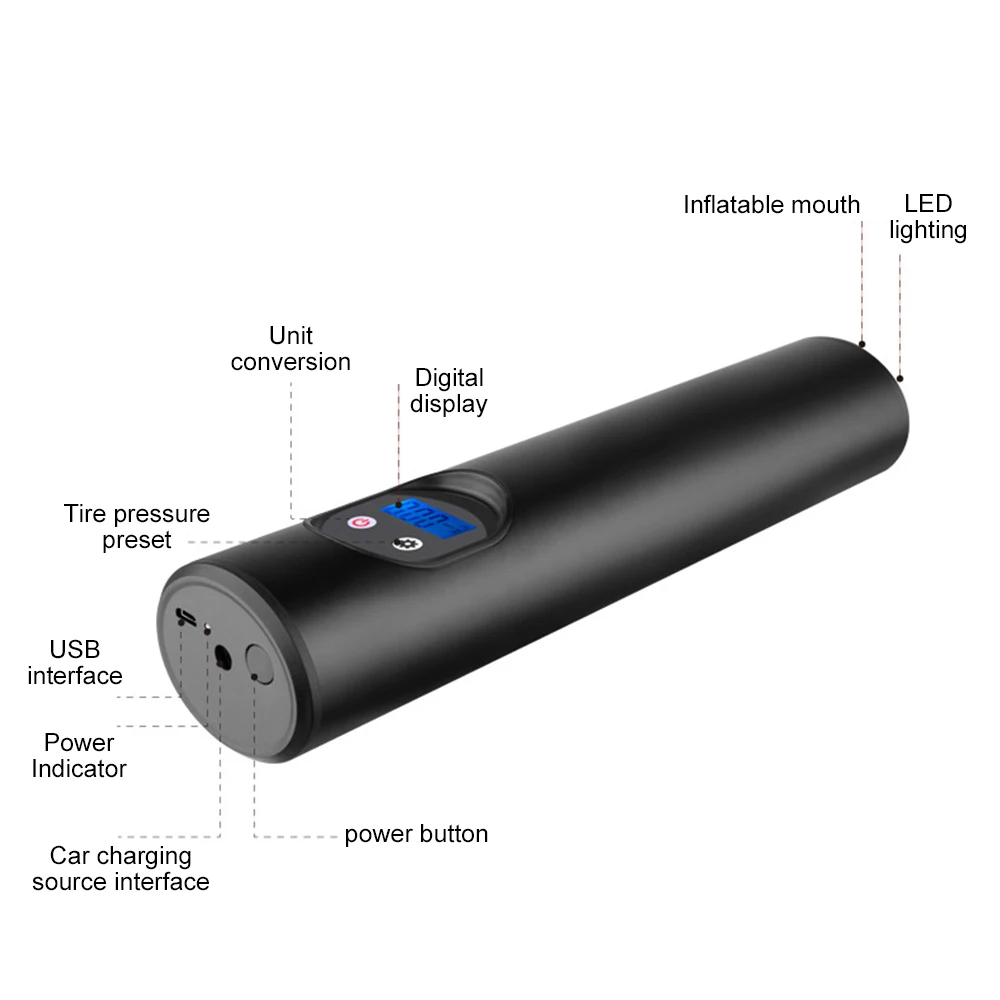 

Smart Portable Compressor Mini 12V LED Light Tire Air Pump Convenient 150psi Tire Inflator