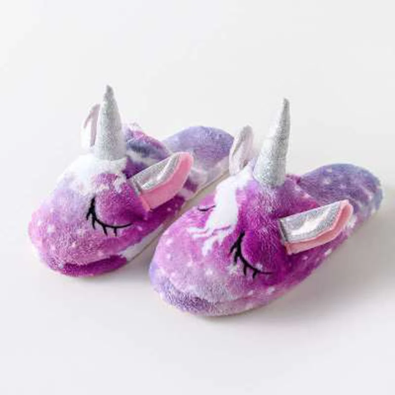 

New Unicorn Slippers Children Animal Cartoon Winter Warm Girls Funny Cosplay Pajamas Shoes Homewear