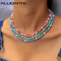 boho colorful alien gravel pearl beaded necklace for women handmade natural stone bead choker summer holiday aesthetic jewelry