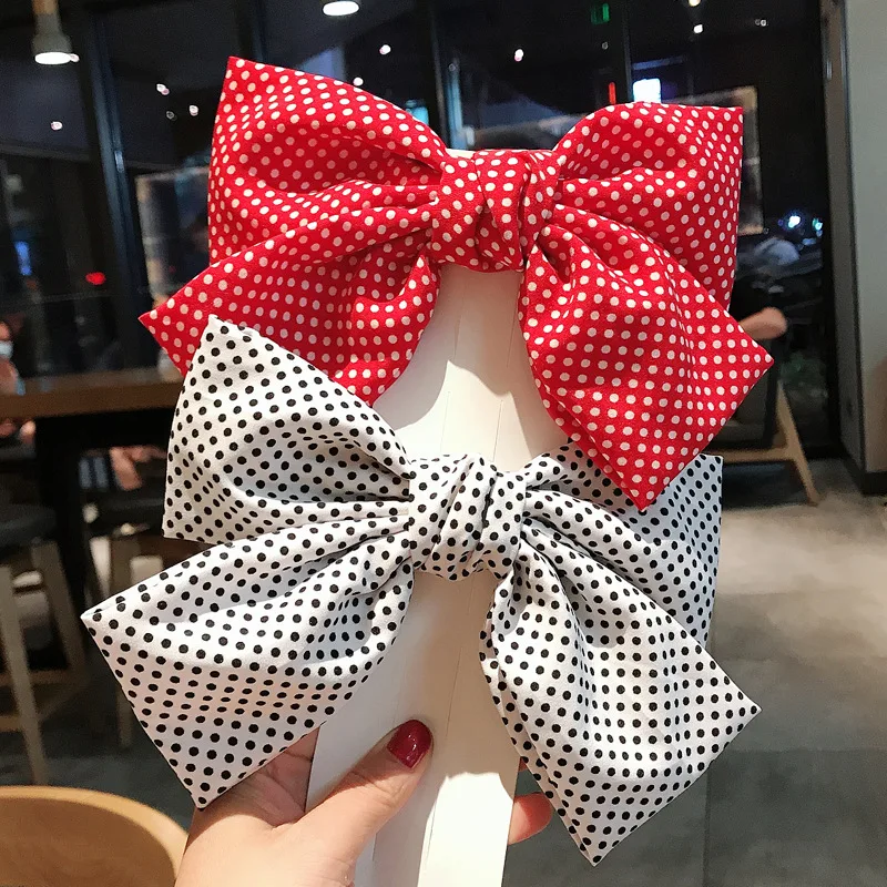 

Fabric wave point hairpin cute bow spring clip back head ponytail hair ornament