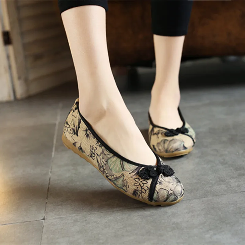 Женская обувь повседневная китайские туфли фэн шуй с чернилами классические
