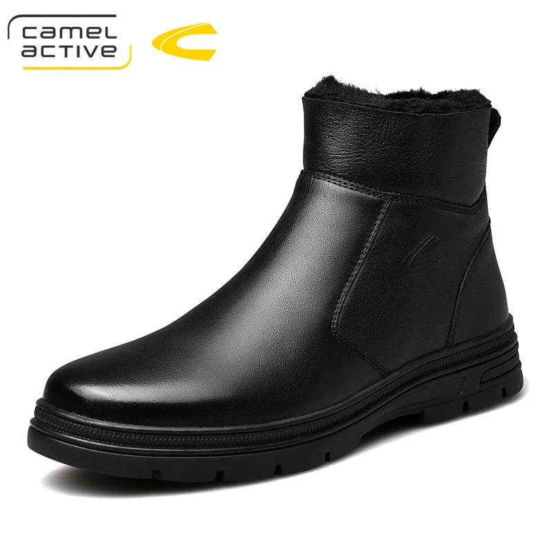 Camel Active/новые зимние ботинки; Мужская обувь; водонепроницаемые зимние ботинки; Мужская зимняя обувь из натуральной кожи; Теплая мужская повседневная обувь на меху - Цвет: Черный