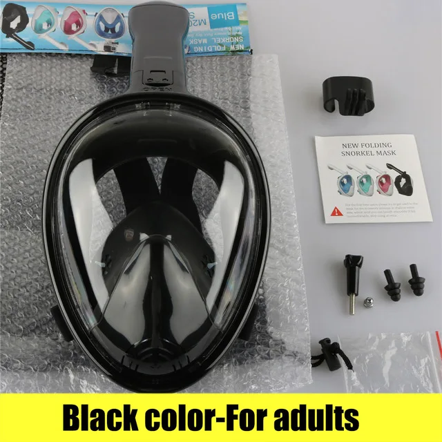 Black for Adult Полнолицевая маска для дайвинга, противотуманная маска для подводного плавания, Подводная маска для подводного плавания, оборудование для дайвинга, складная маска для плавания, очки - Цвет: Black for Adult
