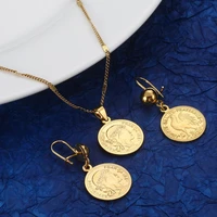 fashion gold color coin pendant necklace earrings france lecoqgaulois trendy coin jewelry sets