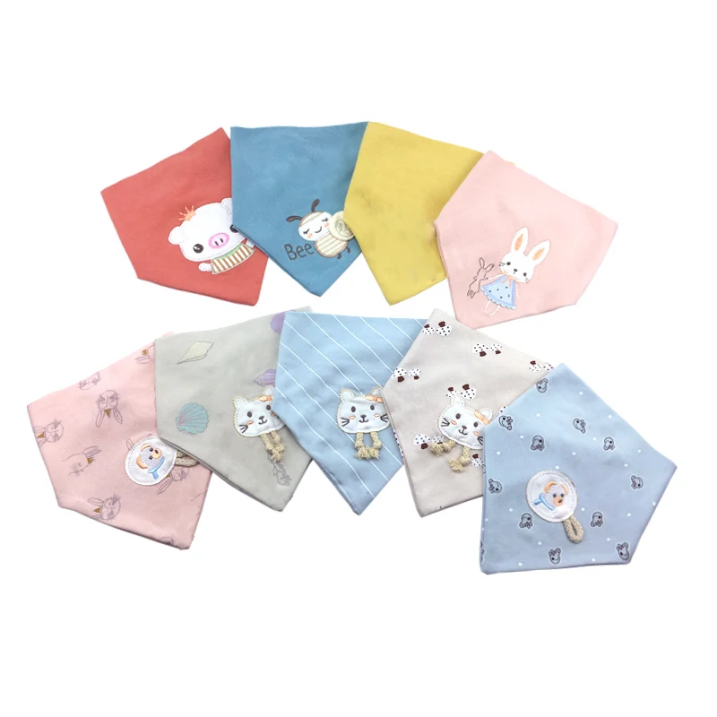 Baby embroidery bibs Good quality triangle double layers cotton baberos Animal Print baby bandana dribble bib | Мать и ребенок