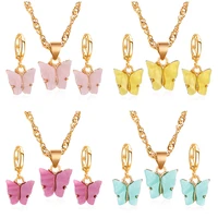 european and american fashion 2 piece jewelry acrylic butterfly necklace earring set fashion female jewelry