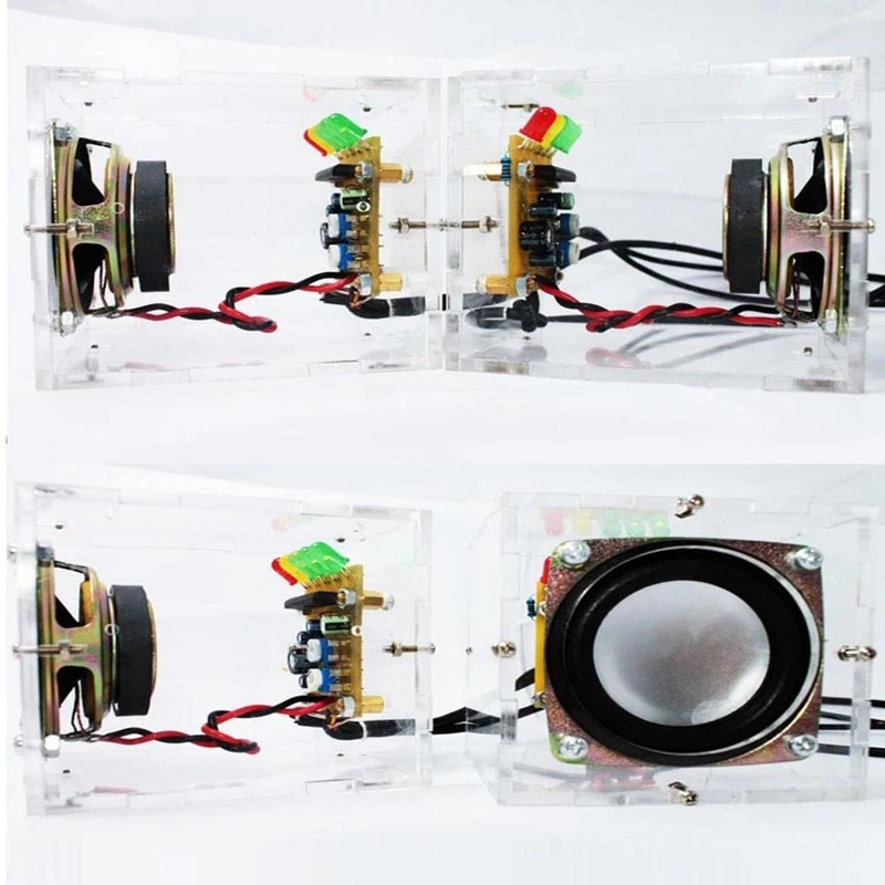Прозрачный стерео динамик коробка DIY Kit усилитель звука с светодиодный спектром