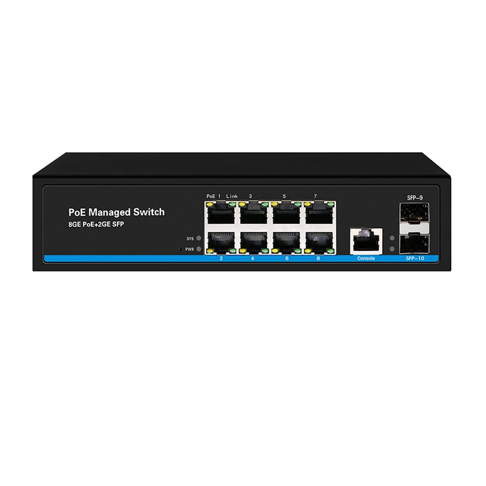 L2 управляемый коммутатор POE switch 8 портов с 2 порта 100/1000 м для программирования в