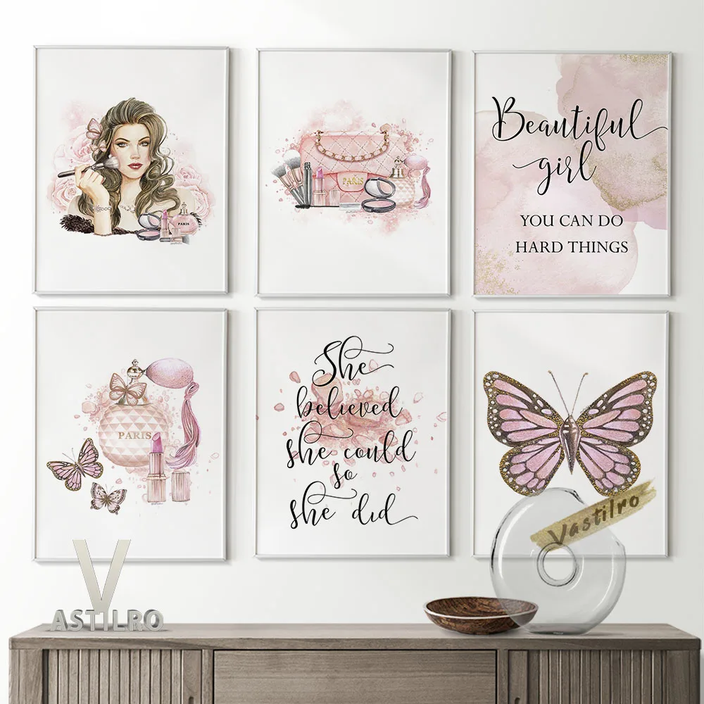 

Feminism Inspirational Phrase Text Typography Poster Pink Girly Wallpaper Wall Art Butterfly Floral Print Minimalist Home Decor