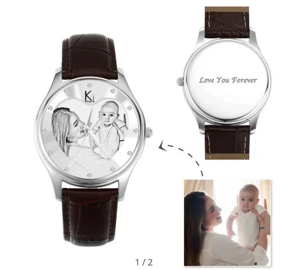 Женские часы с гравировкой 40 мм коричневый кожаный ремешок-эскиз