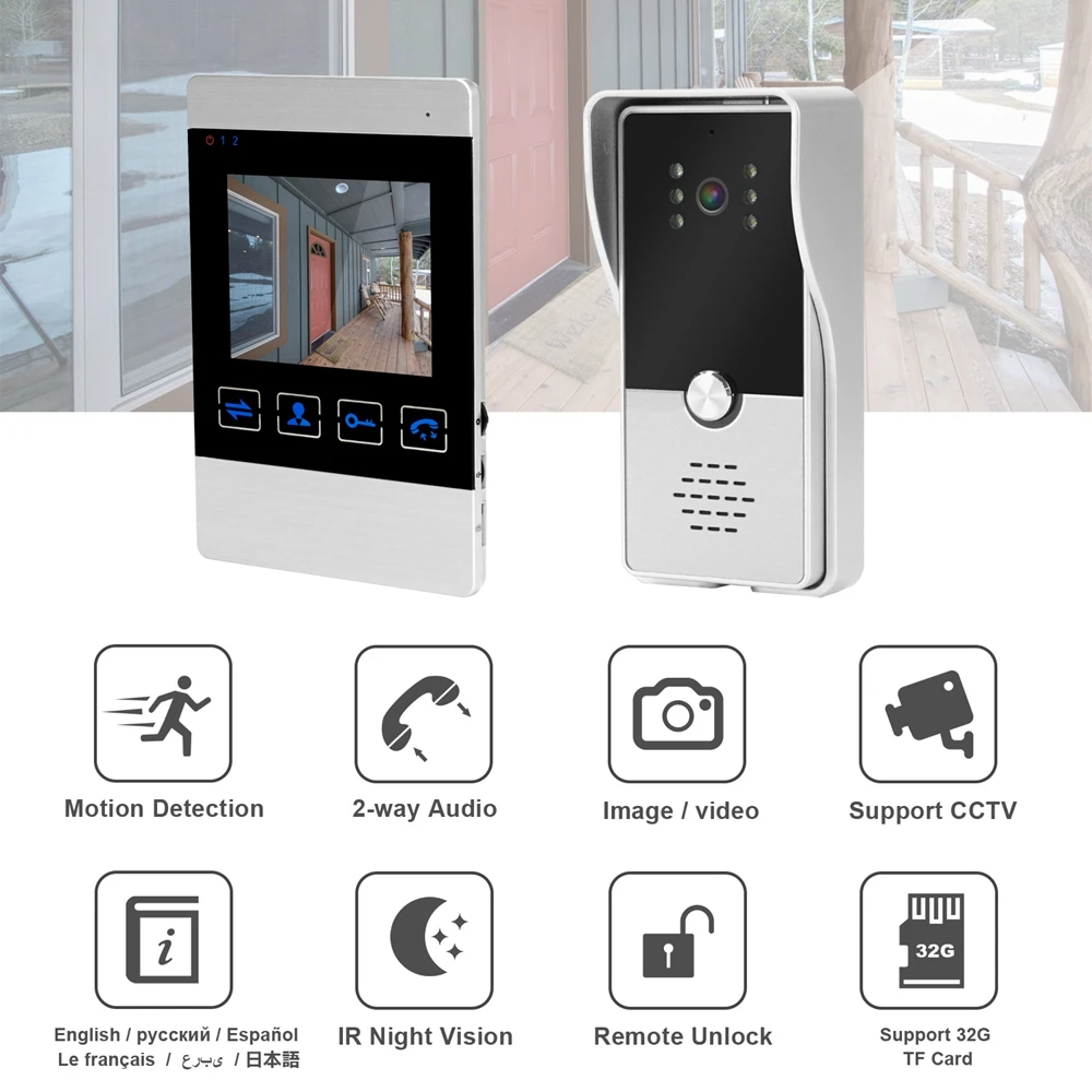 Видеодомофон HomeFong 4-дюймовый комплект для домашней квартиры мультимонитор