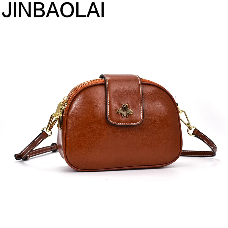 Jinbaolai New Style 2020 Women's Cow Leather Bag Fashion Broadband Messenger Bag Women's One-Shoulder Retro Women's Leather Bags