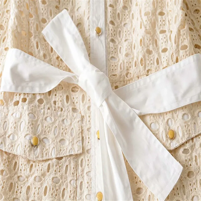 Женское платье с вышивкой Za плиссированное платье-рубашка длинным рукавом и