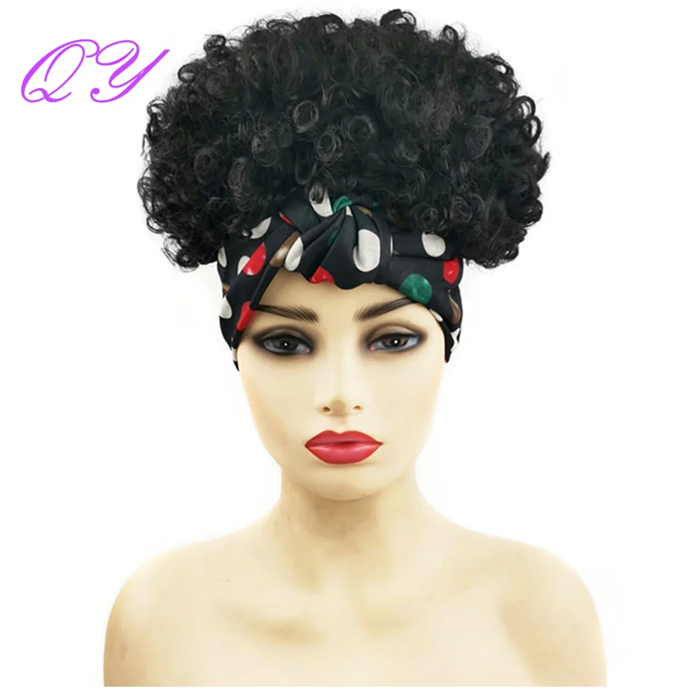 

Headband Synthetic Women's Wig Short Nature Black Hair Bands Women Afro Kinky Curly Wigs High Temperature Adjustable Size Hair