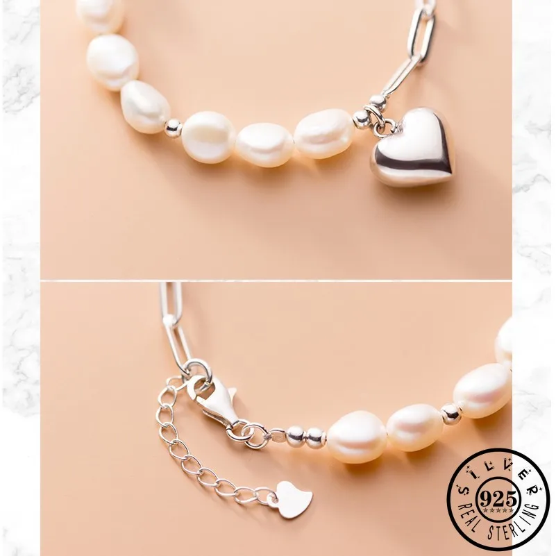

Unique Baroque Natural Freshwater Pearls Statement Bracelets for Women Vintage 925 Sterling Thai Silver Heart Bracelet Jewelry