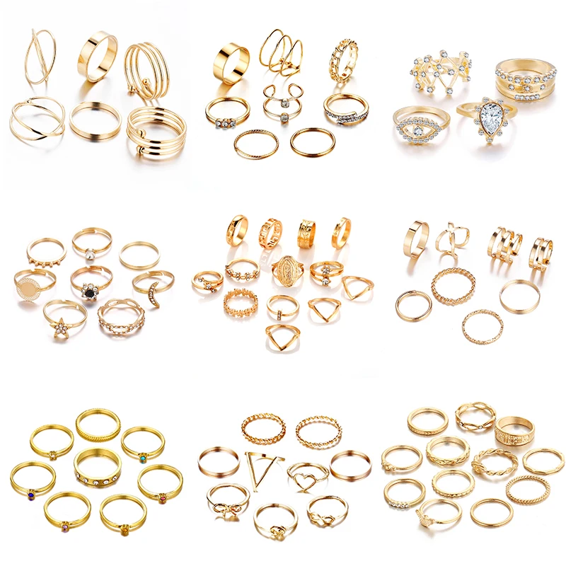 Винтажный набор колец 17 миль золотого цвета для женщин очаровательное кольцо на