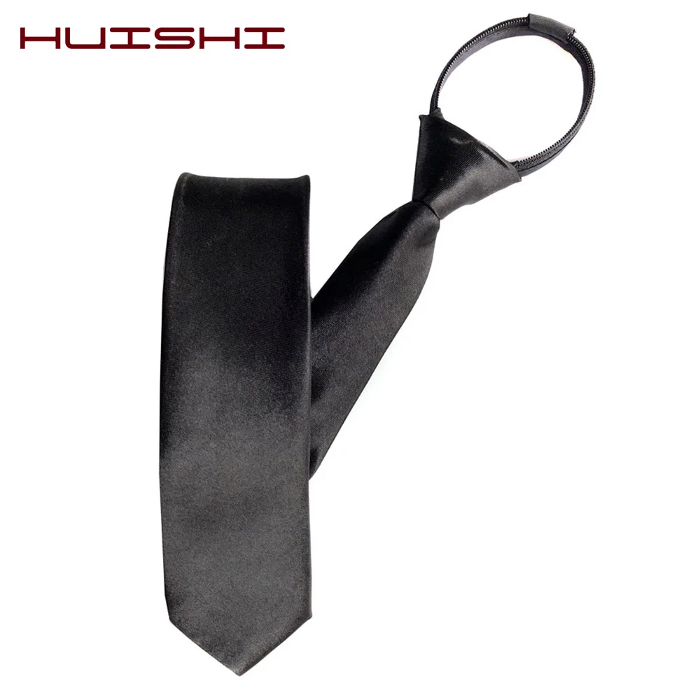 

HUISHI Pre-tied Zipper Necktie For Men Skinny 5cm Ties Red Black Blue Solid Color Slim Narrow Bridegroom Party Dress Necktie