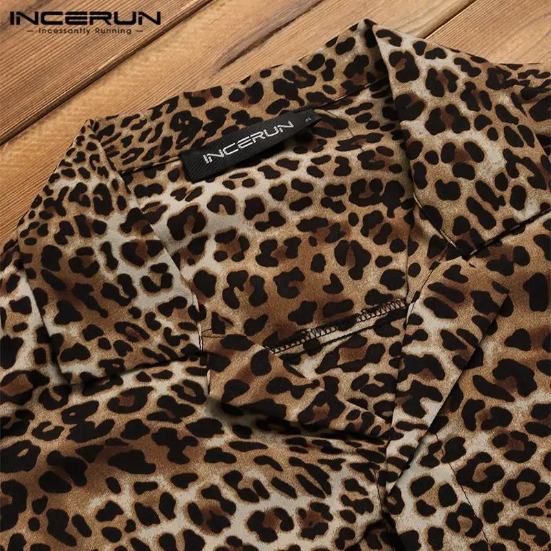 

INCERUN 2021 Fashion Leopard Printed Shirt Men Long Sleeve Streetwear Party Nightclub Shirts Tops Men Camisa Masculina Plus Size