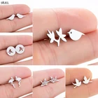 Крошечная нержавеющая сталь серьги в виде птиц для женщин, модное животное, фламинго, оригами, журавль, ласточка, серьги-гвоздики в виде птицы, детский лучший подарок