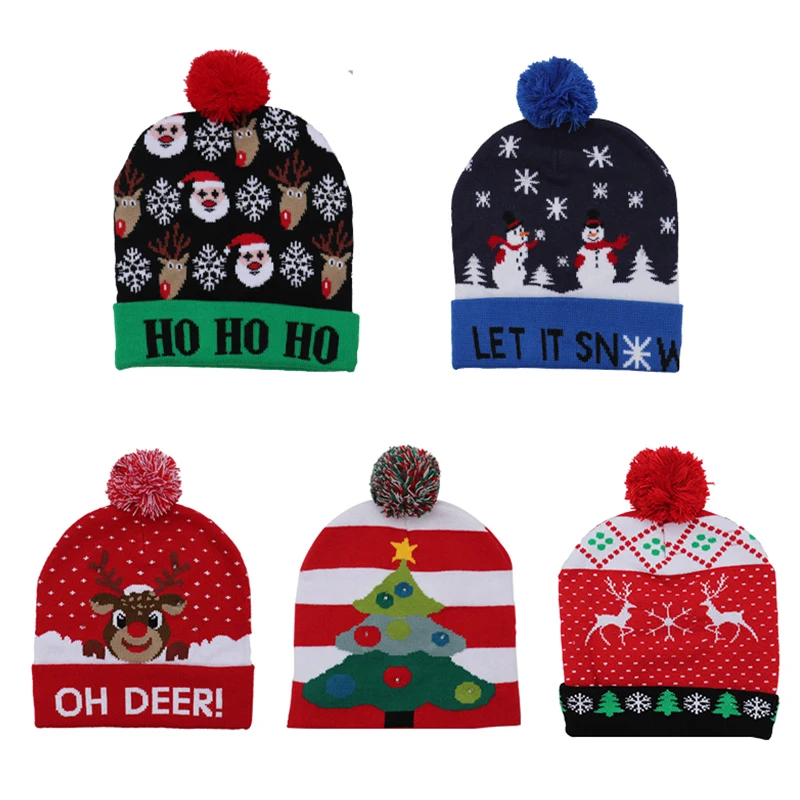 

Вязаная шапка со светодиодный светильник кой, Вязаная Шапка-бини, Рождественская шапка, рождественский подарок, новогодние украшения 2021, ша...