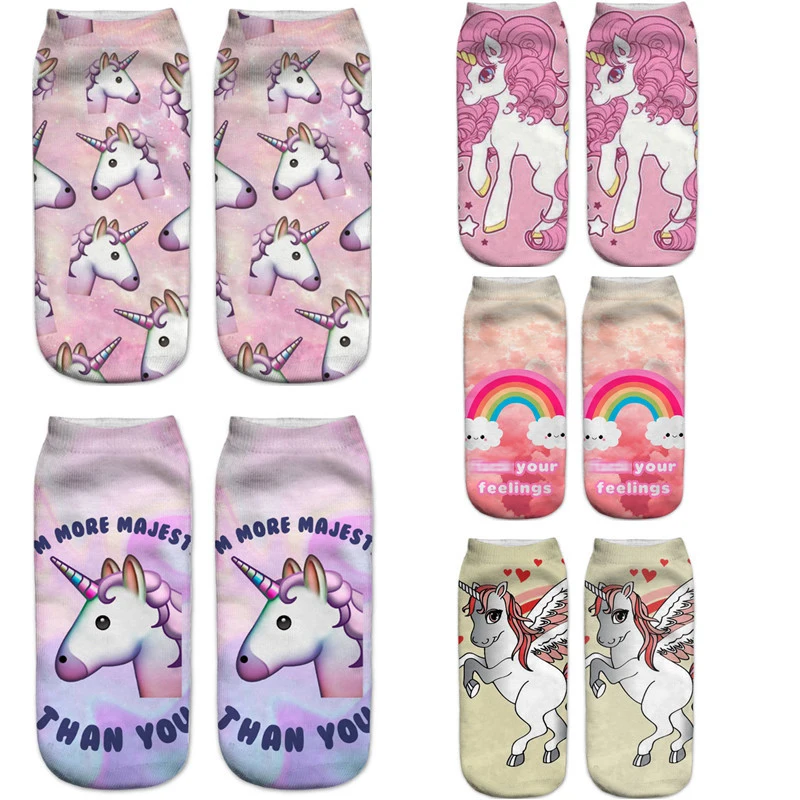 Горячая печать 3D носки Единорог печати женские низкие короткие повседневные