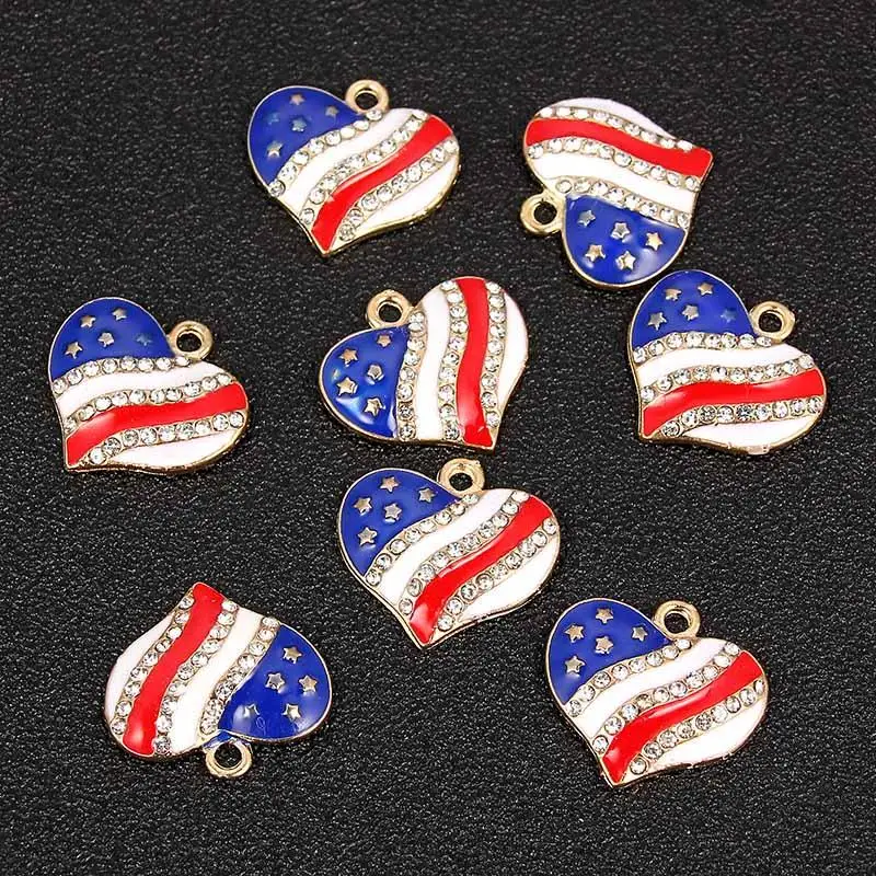 Американский флаг Подвески звезда в форме сердца с Стразы из эмали подвески для